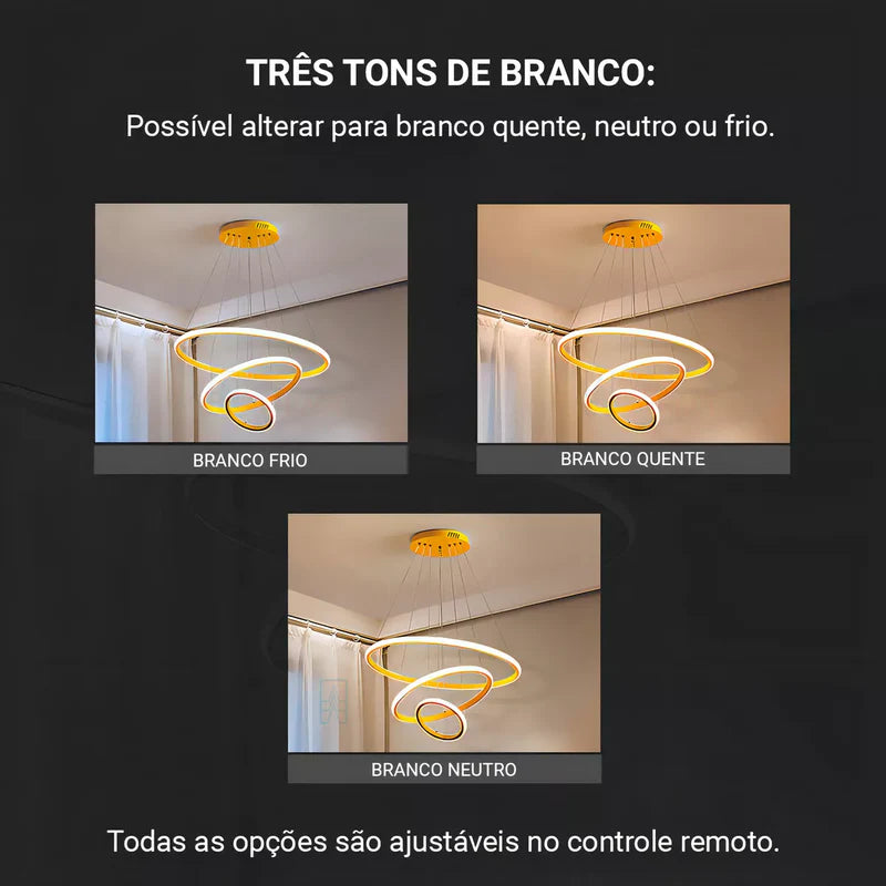 Lustre Para Salas e Cozinha em LED - Anéis Dourados