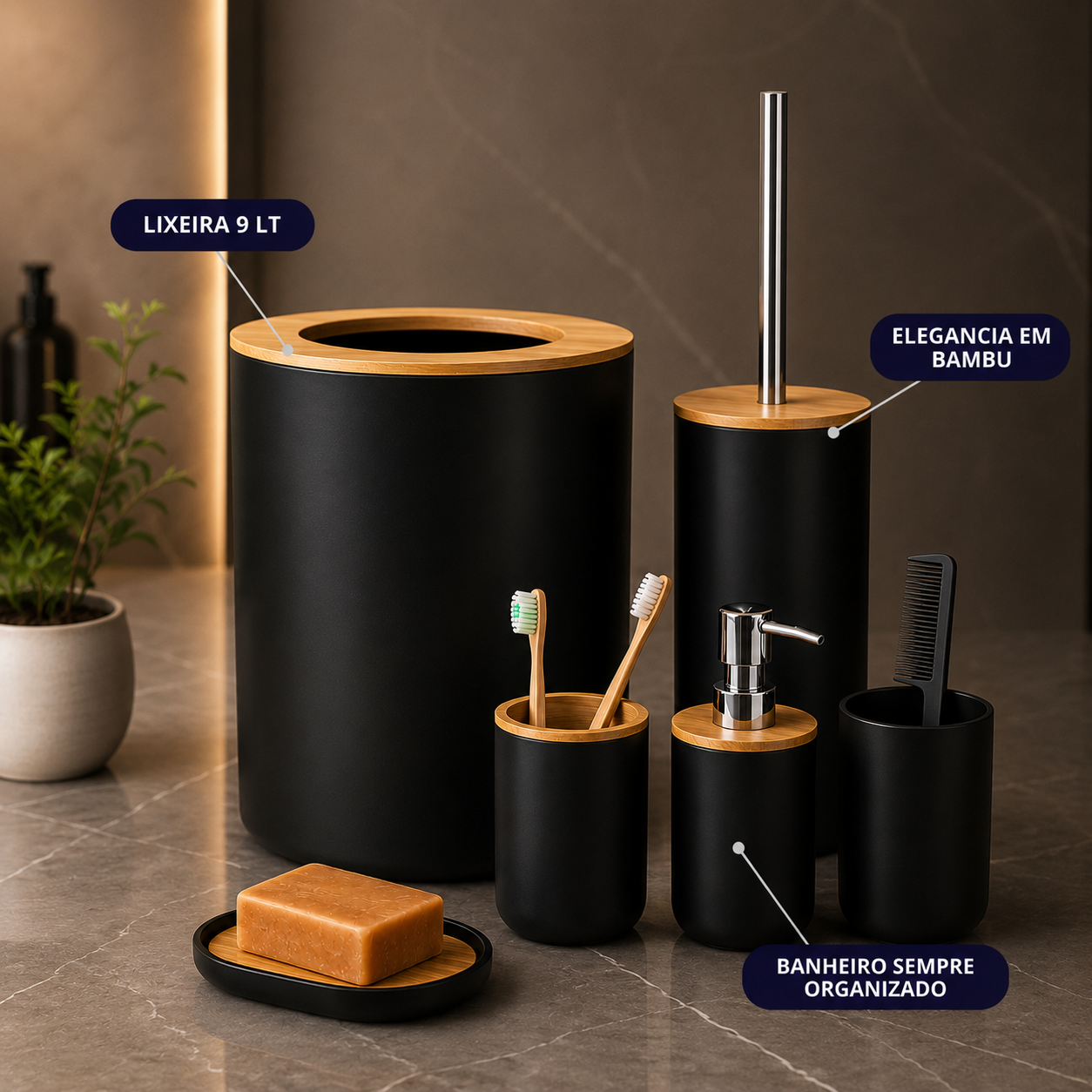 Kit organizador em bambu- Home Royal