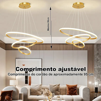 Lustre Para Salas e Cozinha em LED - Anéis Dourados