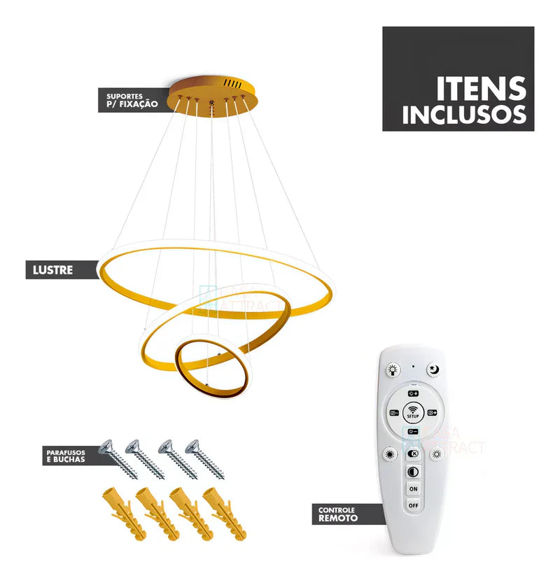 Lustre Para Salas e Cozinha em LED - Anéis Dourados