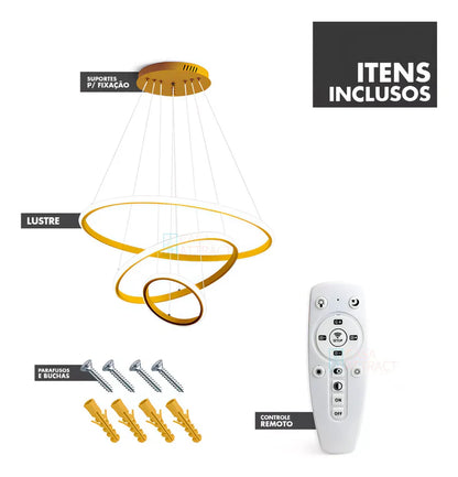 Lustre Para Salas e Cozinha em LED - Anéis Dourados