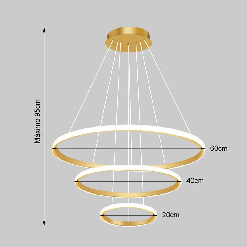 Lustre Para Salas e Cozinha em LED - Anéis Dourados