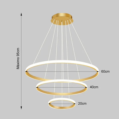 Lustre Para Salas e Cozinha em LED - Anéis Dourados
