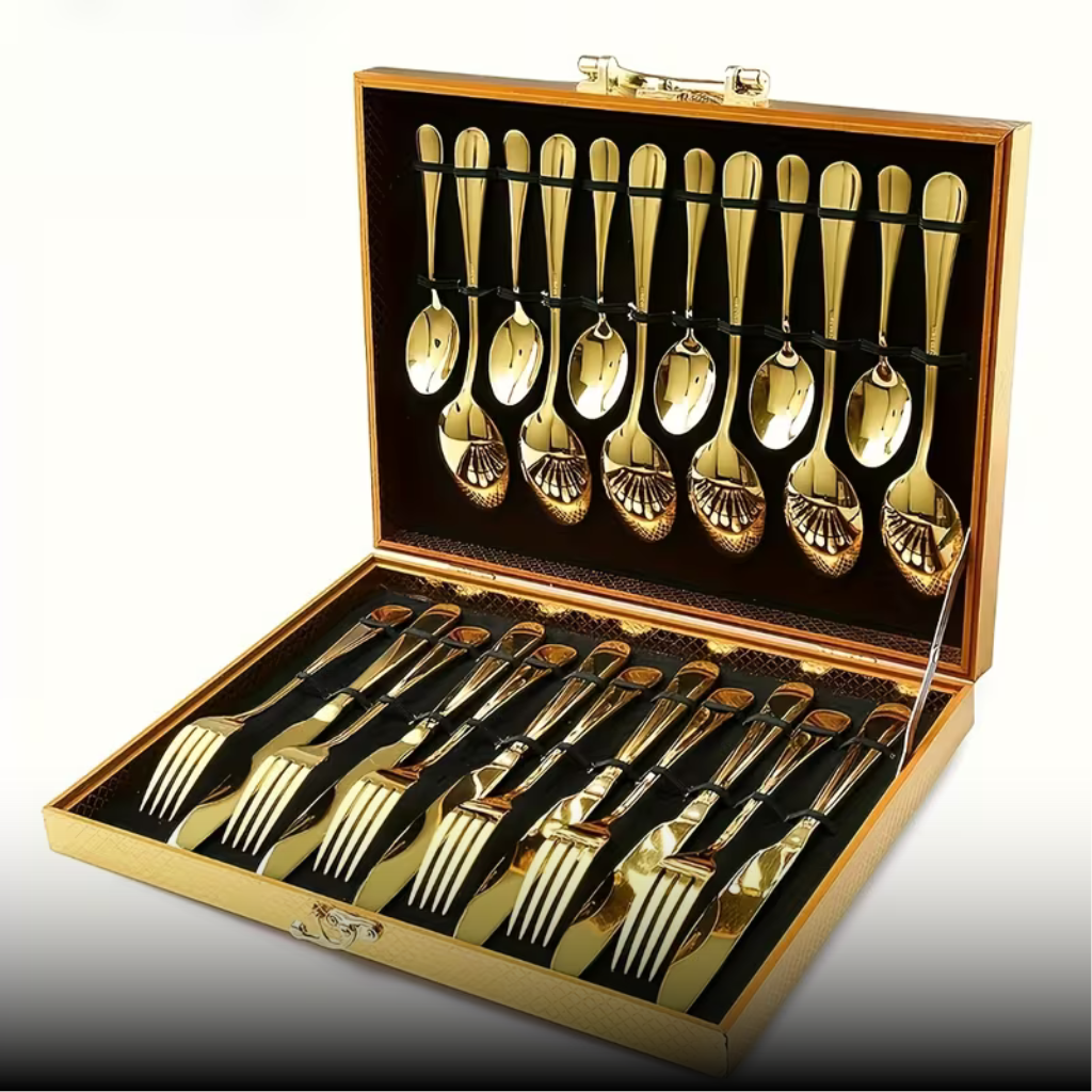 Maleta De Talheres Dourado 24 Peças