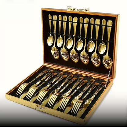 Maleta De Talheres Dourado 24 Peças