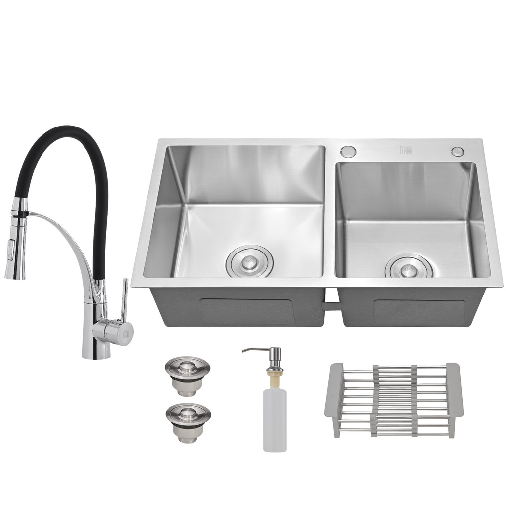 Cuba Para Pia De Cozinha Gourmet Kit Dupla Quadrada C/ Torneira Flexível