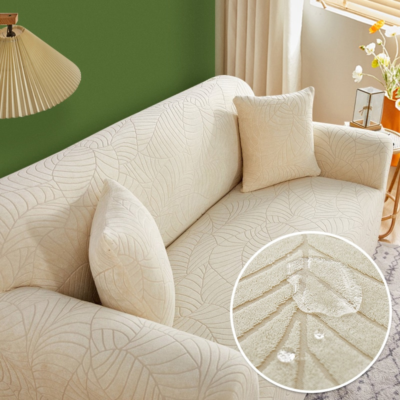 Capa de Sofá Jacquard Impermeável com Padrão de Folhas Flora