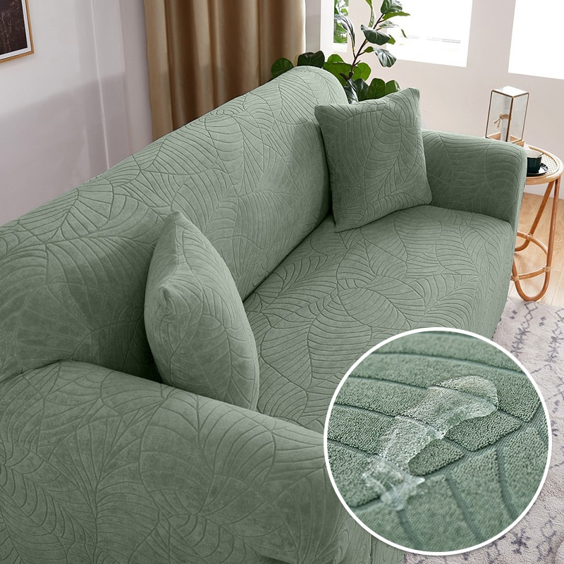 Capa de Sofá Jacquard Impermeável com Padrão de Folhas Flora