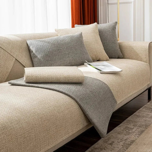 Capa de Sofá Premium em Chenille com Design Moderno Bege