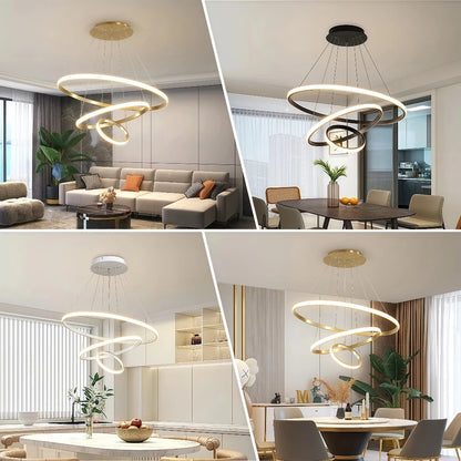 Lustre Para Salas e Cozinha em LED - Anéis Dourados