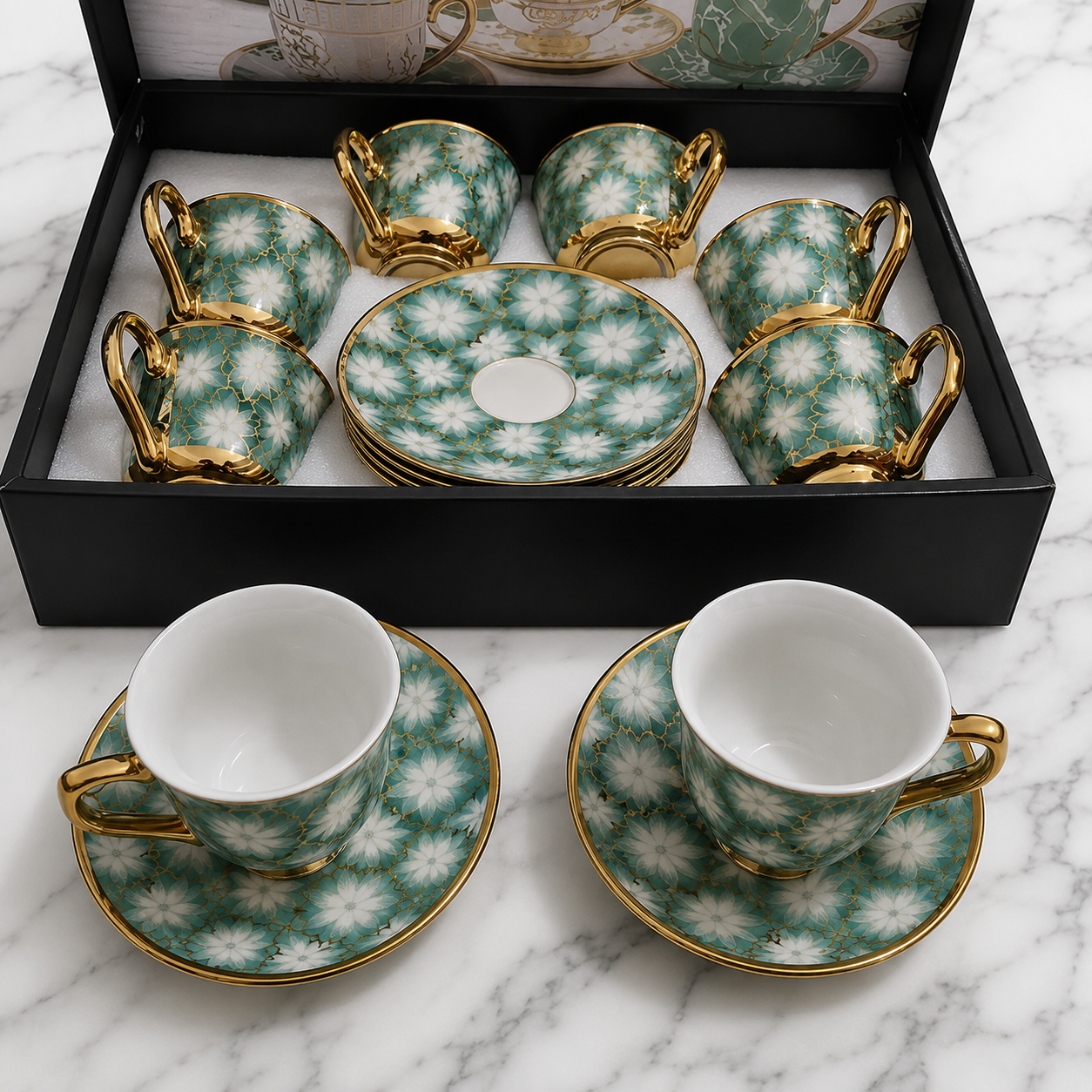 Xícaras em porcelana- Coleção exclusiva/ Turquesa