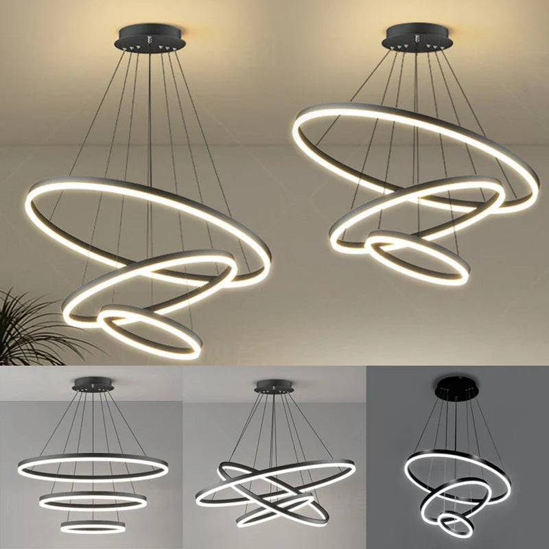 Lustre Para Salas e Cozinha em LED - Anéis Dourados