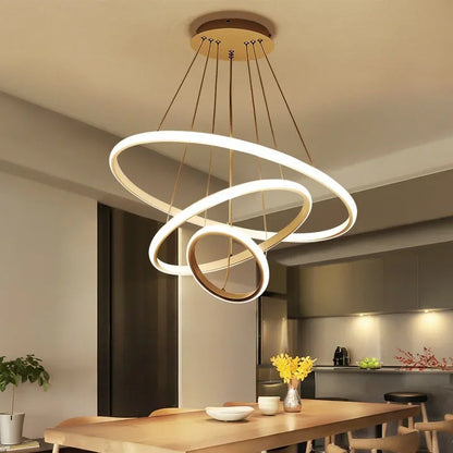 Lustre Para Salas e Cozinha em LED - Anéis Dourados